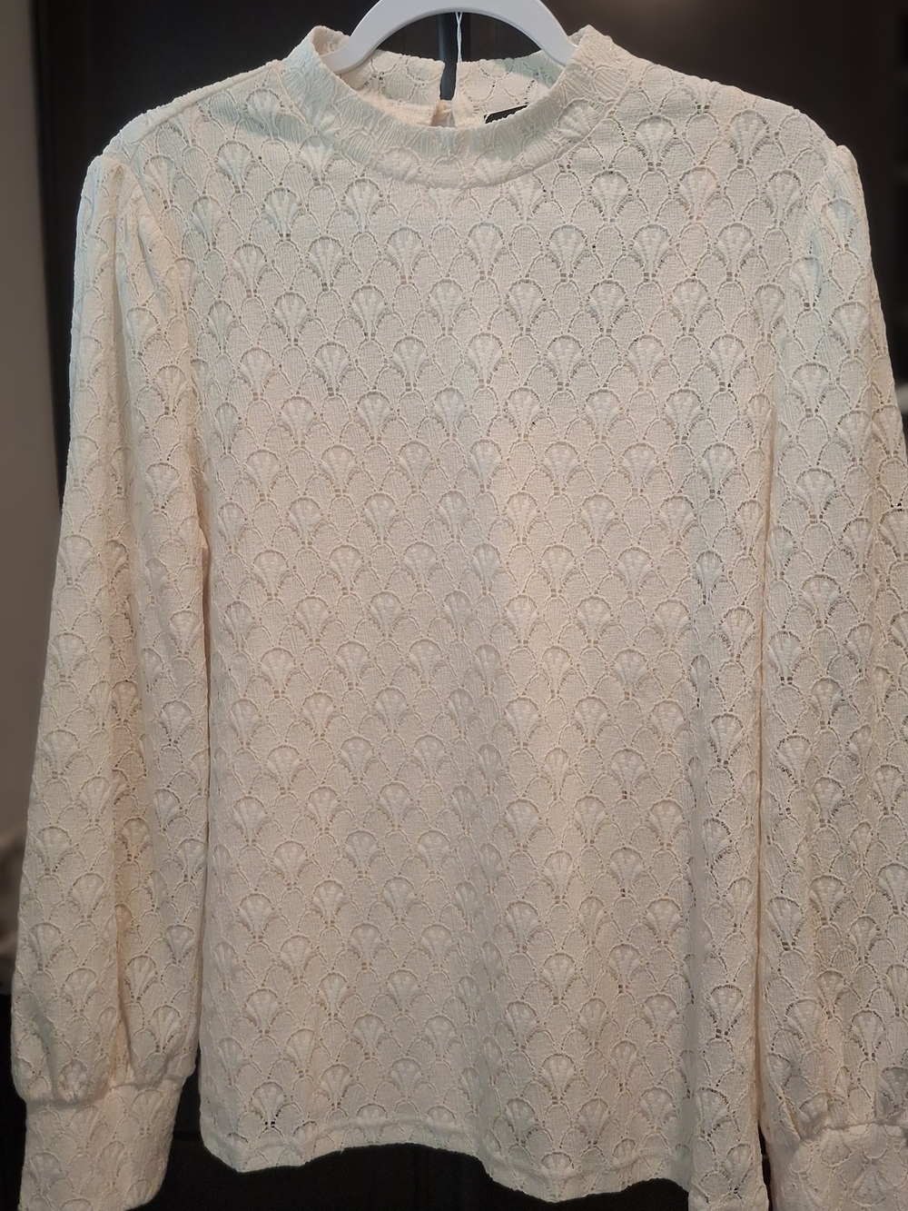 NWT SZ:MEDIUM LA BAIESO LACE LONG SLEEVE MOCK BEIGE TOP